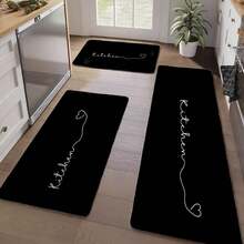 1/2/3pcs Modern Welcome & Kitchen Mat With Heart Design - White On Black Mat Suitable For Front Door, Bathroom, Kitchen - Machine Washable Low-Maintenance Housewarming Gift For Women () - Multicolor - View 1