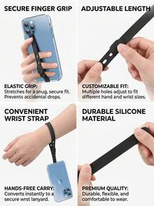 Cordón ajustable anti-caída para teléfono, soporte de silicona para teléfono, correa para la muñeca, aro de agarre universal para teléfono, apto para iPhone y teléfonos Android - Multicolor - Ver 2