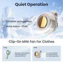 Portable Silent Mini Bladeless Electric Fan, Clip On Fan For Shirt, 3 Speeds Hands-Free Neck Fan,Suitable For Outdoor & Travel & Office, Travel Accessories, Gift - 卡片夾式 - 查看 5
