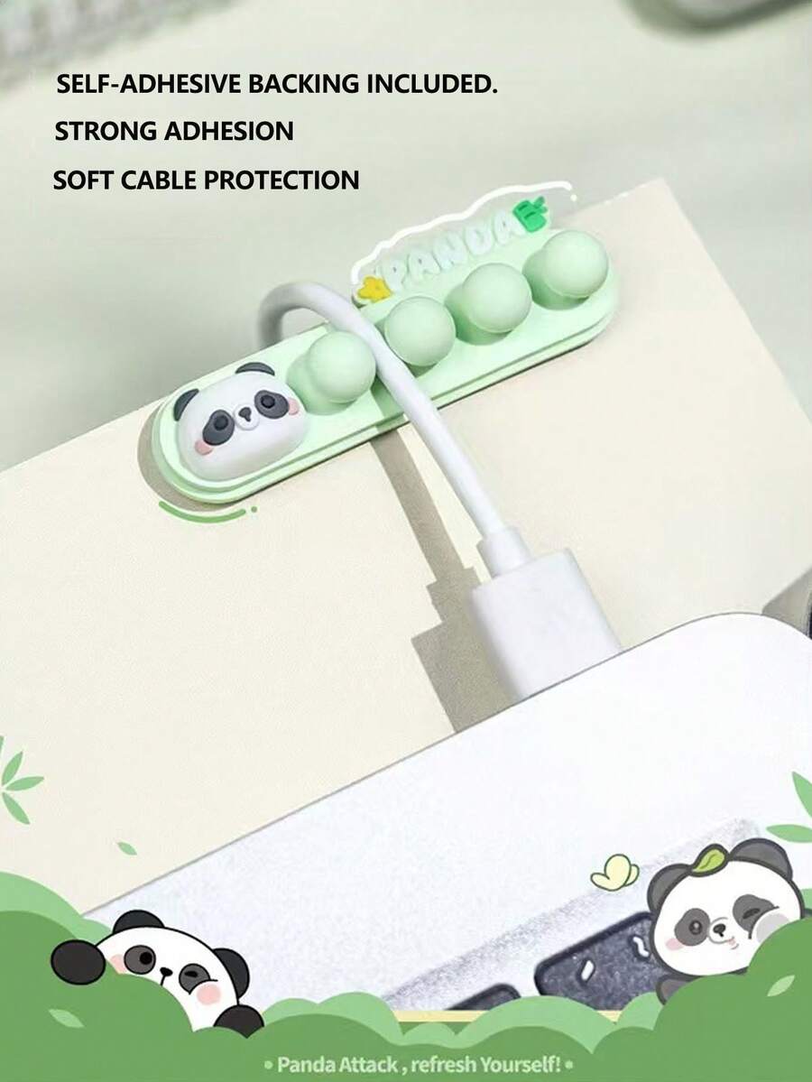 卡通熊猫桌面理线器,线缆管理收纳中心,自粘式扎线器,数据线收纳装置 - 彩色 - 查看 1