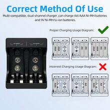 N4119 Smart Battery Charger, Suitable For AA/AAA Ni-MH/Ni-Cd And 9V Square Rechargeable Batteries. USB Powered, Overcharge Protection, Your One-Stop Home Battery Charging Solution. - Black - View 5