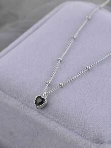 1 pieza Collar con colgante de corazón mini de plata de ley S925, diseño minimalista coreano lindo y fresco, cadena delicada para la clavícula, de moda y versátil, adecuado como regalo conmemorativo de amistad y familia - amar - Ver 6