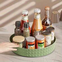 1pc Rotating Storage Tray, Plastic Spice Rack Organizer, Makeup Cosmetic Organizer Tray, Bathroom Tray, 360 Degree Rotating Tray For Kitchen, Bathroom And Bedroom, Home Storage And Organization, Kitchen Organizer, Bathroom Tray, Cosmetic Storage Box, Round Turntable - Multicolor - View 4
