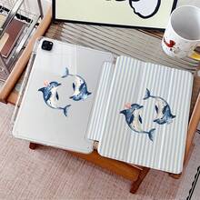 1 chiếc ốp lưng máy tính bảng in hình cá heo dễ thương, có khe cắm bút, chân đế từ tính đa góc và chức năng tự động tắt/mở màn hình, tương thích với iPad Pro/Air, , Pad 5/6/7, Matepad, Honor Pad. - Nhiều màu - Xem 2