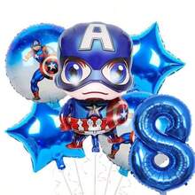 6件套官方授权卡通盾牌队长超级英雄蓝色主题生日派对气球装饰套装，卡通图案铝箔气球，32英寸蓝色1-9数字铝箔气球，生日快乐气球套装，适用于生日成长仪式派对墙面装饰背景，气球装饰用品 - 查看 21