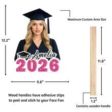 Personalized Graduation Face Photo Hand Fan, One-Side Custom Big Head Fan With Your Photo Name, Fun Face Cardboard Cutout Graduates Decoration Gifts For 2026 Graduating High School And College Student - Multicolor - View 3