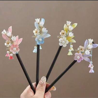 1pc/2pcs/3pcs/4pcs Chinese Style Cute Floral Tassel Hair Clip, Elegant Cheongsam Hair Accessory, Bridal Hair Ornament