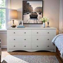 6 Drawer Double Dresser, Wide Wood Chest Of Drawers Storage Tower Storage Living Room Bedroom - Black - View 1