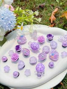 22pcs Pink DIY Detachable Shoe Charms, With Sequin Chain, Starfish Shell Water Ripple Star, Suitable For Clogs - Purple Turtle - View 4