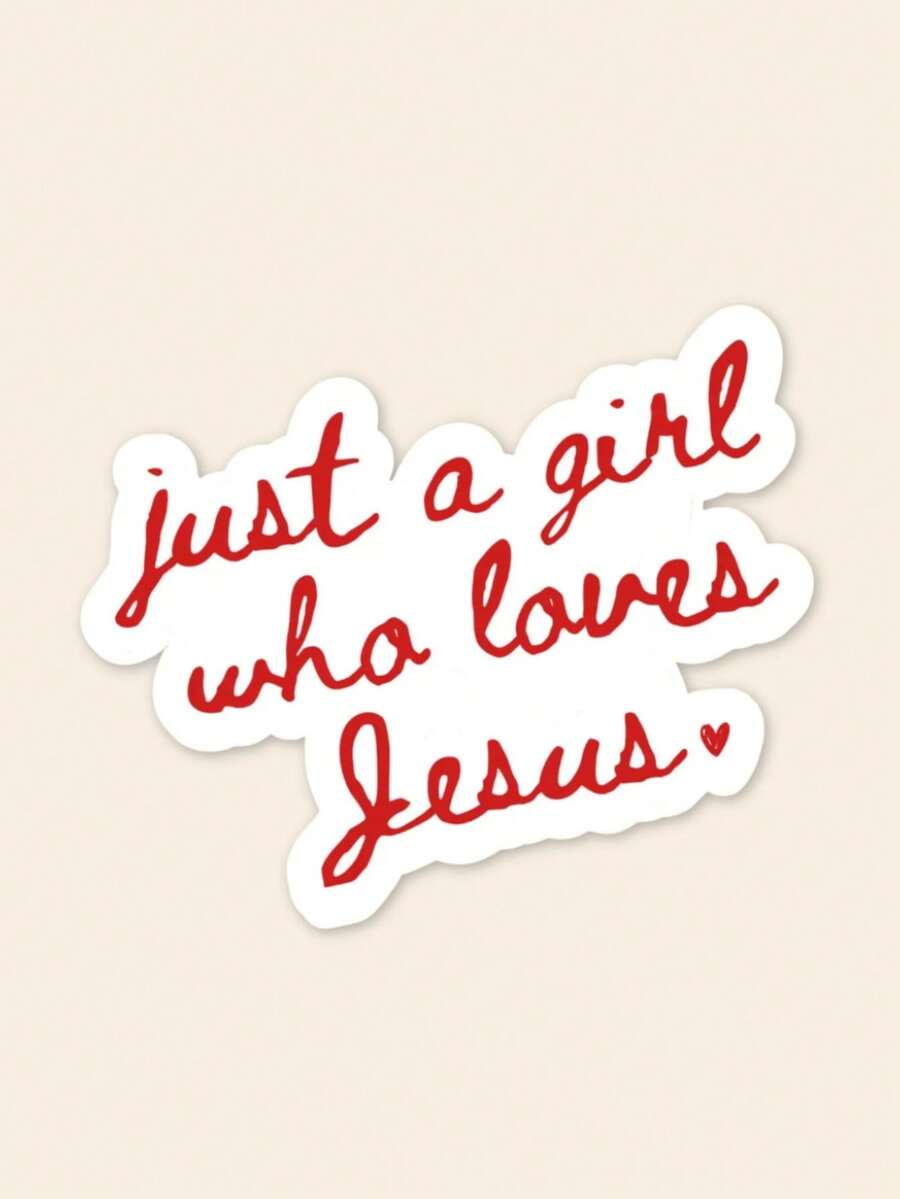 "Just A Girl Who Loves Jesus" Aesthetic Sticker, Cute Christian Faith Decal For Laptop & Kindle, Red Script Typography, Religious Gift For Women & Teens - Multicolor - View 1