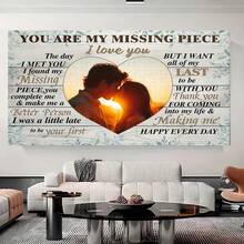 1 lámina personalizada en lienzo con marco de madera a medida - 12x18 pulgadas, arte mural romantico para parejas texto y foto insertados diseño carta amorosa ideal aniversario San Valentín regalo boda, decoración moderna-rústica uso interior/exterior. Marco resistente envolvente e instalacion sencilla gancho presentes especiales. Arte artisanal - Enmarcado - Ver 3