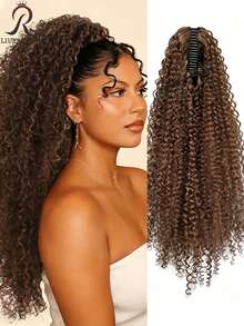 24 Inch Deep Brown Deep Wave Clip-In Ponytail Hair Extension - Heat Resistant Synthetic Fiber, Natural Curly Hair Styling Accessory, Suitable For Women's Daily Use, Daily Hairstyle Styling Accessory, Voluminous Curly Heat Resistant Fiber Wig - Brown - View 12