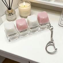4 buah Keycap berbentuk hati warna Pink & Putih, Gantungan Kunci - MultiWarna - View 5