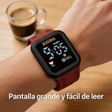 ZOEA Sports Smartwatch With Breathable Perforated Strap + Square Touchscreen + Fitness Style + Daily/Sport Use + Smartwatch - 酒紅色 - 查看 3