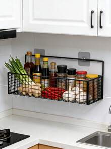 Wall-Mounted Multi-Function Kitchen Storage Rack, Comes With 2 Damage-Free Adhesive Bases, Durable Metal Vegetable/Garlic/Onion Storage Baskets, Ideal For Small Space Storage - Multicolor - View 5