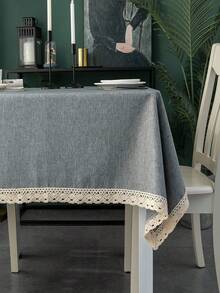 1pc Gray Linen Lace Tablecloth, Suitable For Weddings, Banquets, Restaurants, Buffets, Birthday Parties, Housewarming Events, Home Decor - Grey - View 1