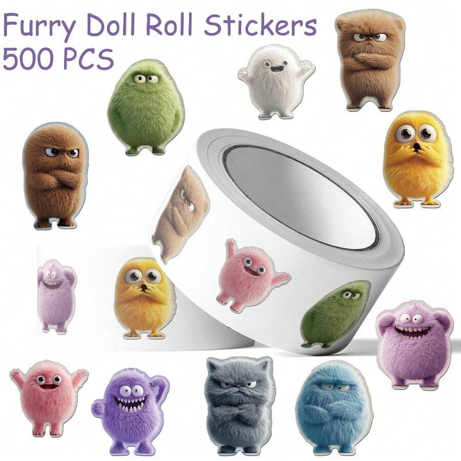 500 st/rulle söta fluffiga monsterklistermärken, kawaii lurviga varelser klistermärken i rulle för gör-det-själv-dagbok, gitarr, laptop, kuvertförsegling och presentinslagning - Multifärgad - Visa 1