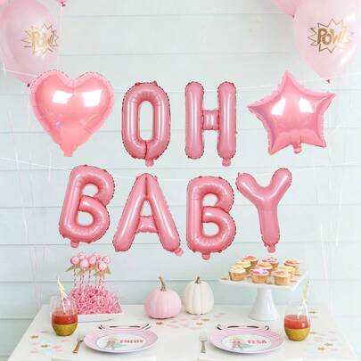 8pcs OHBABY Foil Balloons, Including Gold, Silver, Rose Gold, Pink, Letter, Heart And Star Shapes, Suitable For Birthday Party, Baby Shower, Gender Reveal, Christening, Baby Shower, Baby Room Decoration