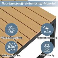 Garden Furniture Set, Corner Configuration, With Adjustable Tilt Function (5 Positions, Up To 55°), Galvanized Steel Tubing, Plastic Wood Tabletop, With Two Coffee Tables - Camel - View 4