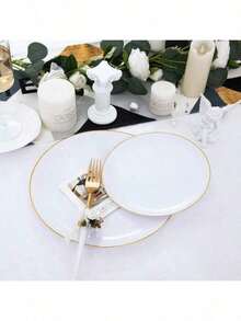 Bộ 50/20/10/1 đĩa trắng viền vàng - Đĩa ăn tối viền vàng trắng kích thước 10.25 inch và 7.5 inch - Lý tưởng cho đám cưới, tiệc sinh nhật, ngày lễ, dã ngoại, tiệc chiêu đãi, Ngày của Mẹ, tiệc tốt nghiệp, các buổi giao lưu và nhiều dịp khác. - trắng - Xem 10