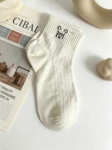 5 Pairs Cute Embroidered Bear Socks, Suitable For Versatile Casual Styles - Multicolor - View 8