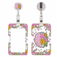 Giá đỡ thẻ ID in họa tiết hoa lá, có kẹp và dây rút chắc chắn, móc khóa, dùng cho trường học, y tá, văn phòng. - C - Xem 1