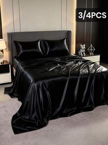 3/4pcs Satin Fitted Sheet Set, Bedding Set, Bed Sheets, Solid Color Bed Sheet Set, Mattress Cover Set, Skin-Friendly Bed Cover Set, Bedroom Decor, Meticulous Festival Gifts, Smooth And Soft Silky Sheets For Hair And Skin, Similar To Silk Bed Sheets Set For Single, Twin, Full, King And Queen Bed Sizes, Ideal Home Gift, Christmas Decoration,1pc Flat Sheet, 1pc Fitted Sheet With 1/2pcs Pillowcases, Machine Washable - Multicolor - View 10
