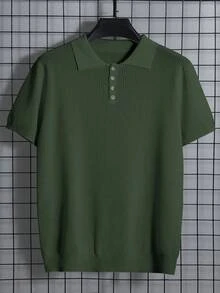 男士镂空针织Polo衫，简约时尚，适合夏季穿着 - 軍綠色 - 查看 5