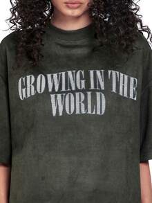 MT99 Heavyweight Versatile Suede Embroidered Short Sleeve Street Casual Chic - Dark Green - View 4