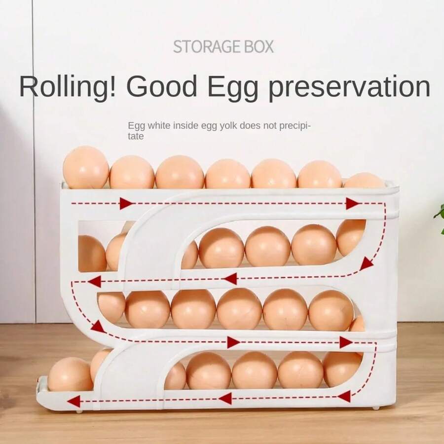 Rodillo automático para huevos de 3 capas/4 capas, nuevo estante para huevos dedicado para cocina doméstica, organizador de huevos de gran capacidad para ahorrar espacio - Amarillo de 4 capas - Ver 1
