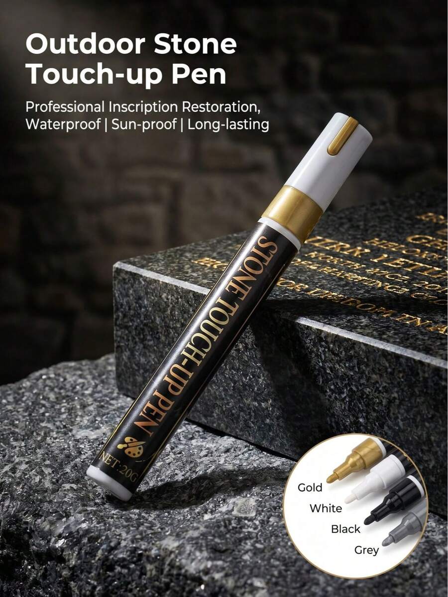 1pc Epitaph Stone Repair Pen, For Touching Up, Writing, Waterproof, Fade-Resistant, Suitable For Engraving On All Stone Surfaces Such As Tombstones, Monuments, Stone Sculptures And More (Multiple Colors Available) - Touch-up Paint Pen - View 1