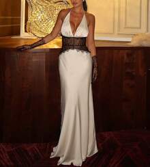 Patchwork Bohemian Sexy Elegant Woven Fabric Lace Splice Evening Date Dress - White - View 1