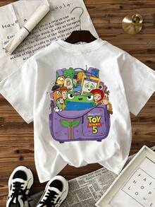 Disney Toy Story 5 Theme Element Cartoon Print, Casual And Simple Short Sleeved T-Shirt, Suitable For Fashionable And Comfortable Wearing In Spring And Summer, Suitable For Boys And Girls, Holiday Gift. - White - View 3