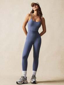 VARSITIE Mono deportivo ajustado y bonito de yoga para mujer - Niebla azul - Ver 8