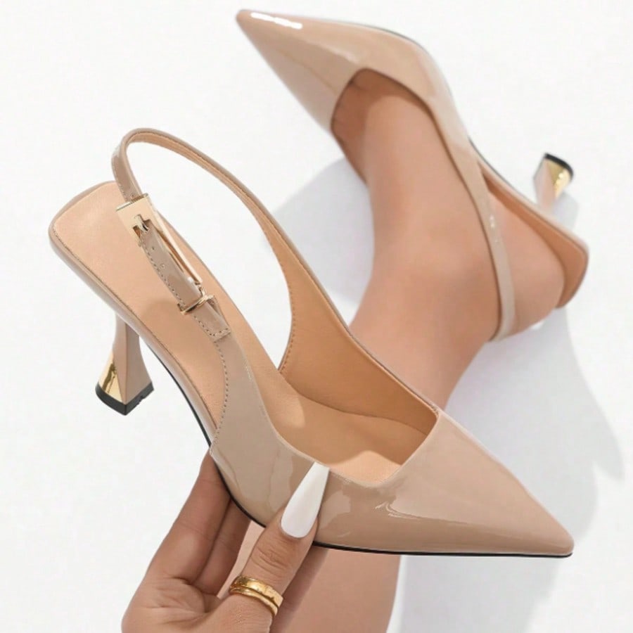 Sandalias de tacón alto de cuero patentado brillante con punta afilada y ajuste ancho, aptas para salir, fiestas, Día de San Valentín