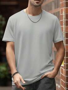 Men's Solid Color Short Sleeve T-Shirt, Comfortable, Breathable, For Summer. - 淺灰色 - 查看 2