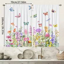 2pcs Translucent Polyester Fiber Curtains, With Colorful Butterfly And Floral Patterns, Modern All-Season Design, 100% Polyester Fiber, Light Filtering, With Rod Pocket For Easy Installation, Perfect For Kitchen, Laundry Room, Bedroom, Study And Living Room - Multicolor - View 12