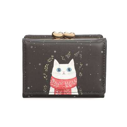 新款可爱迷你钱包，女士短款卡通动物三折零钱包，PU皮革