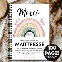 1pc "Merci" Themed Spiral Notebook With Romantic French Style, Cover Decorated With Vibrant Rainbow And Delicate Fruit Patterns, Conveying Warmth. 100 High-Quality Inner Pages, 50 Thick Paper Sheets. Suitable For Work Records, Study Notes, Daily Planning, Also An Thoughtful Gift For Graduation, Birthday. - V - View 1