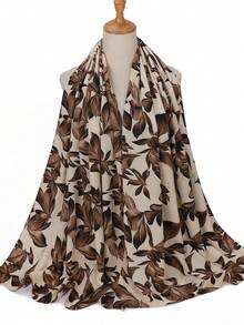1 chiếc khăn voan chiffon in hoa dành cho nữ, khăn trùm đầu Hồi giáo. - Màu be - Xem 2