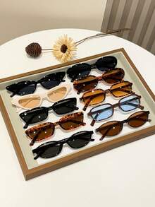 10pcs Leopard Print Plastic Multicolor Geometric Full Frame Classic Glasses Sets For Women, Suitable For Various Face Shapes, Applicable For Carnival Parties, Outdoor Activities, Daily Wear, Fashion Accessories, Back To School Essential - 10pcs 黑茶米白豹紋咖啡藍 - 查看 1