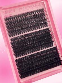 300pcs/Pack Clustered Segmental Fluffy 50D+60D+80D Mixed Length 8-16mm Black Matte Thick Dramatic DIY Eyelashes For Self-Application - View 9