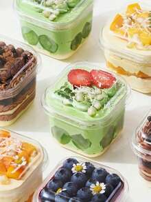 1-100pcs Square Transparent Mousse Cups Candy Boxes, Dessert Fruit Pudding Jelly Ice Cream Baking Containers, Suitable For Birthday Wedding Holiday Party, Party Supplies, Event Catering, Square Containers, Modern Tableware, Lightweight Cups, Cake Containers - Multicolor - View 5