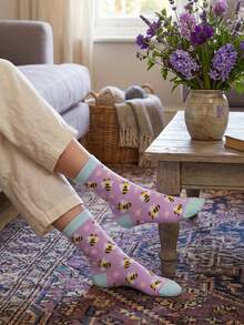 1/3 Paia Di Calzini Lavorati A Maglia Con Motivo Ape Carino, Calzini Casual Freschi E Dolci Per Uso Quotidiano, Calzini Comodi Adatti Per Primavera/Estate/Autunno, Regalo Per Amanti Delle Api - Multicolore - Visualizzare 4