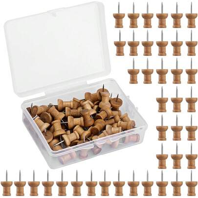 40pcs Wooden Push Pins, Decorative Wood Thumbtacks, Suitable For Cork Board, Map, Photo, Calendar And Home Office Crafts, With Gift Box