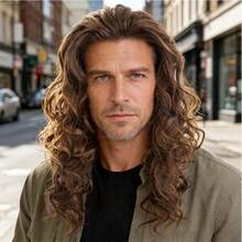 Long Brown Curly Wave Wig For Men Daily Use - Multicolor - View 1