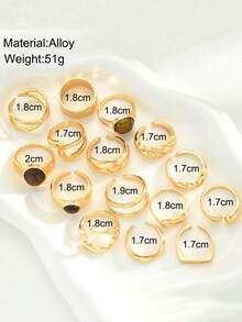 Bộ 15 chiếc nhẫn đá mắt hổ bất đối xứng và hình học rỗng, quà tặng trang sức thanh lịch phù hợp cho mùa xuân/hè, kỳ nghỉ, du lịch, mọi mùa và mọi dịp, đa năng. - Vàng - Xem 2