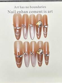 10 móng tay giả thủ công hình oval dài nhọn, móng acrylic dán siêu dài, móng hồng nhẹ nhàng, kiểu mắt mèo nổi bật, đính đá lớn, kim cương, chuỗi ngọc trai, kiểu móng mùa xuân cá tính, thanh lịch, đơn giản, móng dán mùa hè, thích hợp cho tiệc tùng, hẹn hò, đi biển, nghỉ dưỡng nhiệt đới, tự làm móng nghệ thuật, thích hợp làm quà tặng cho phụ nữ và bé gái. - Hồng - Xem 3