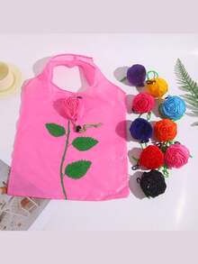Bolsa de compras con forma de rosa, bolsa de compras floral, bolsa de compras portátil, bolsa reutilizable plegable con forma de rosa, bolsa de compras plegable, bolso portátil lindo, adecuado para artículos de primera necesidad, comestibles, compras, viajes y oficina - Varios estilos - Ver 2