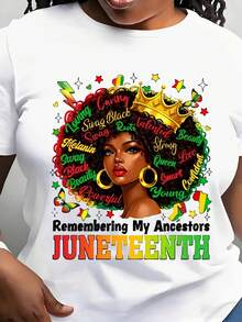 Juneteenth Remembering My Ancestors Women's T-Shirt Casual Crew Neck Short Sleeve Celebrating Black Heritage And Pride With Vibrant Design Featuring Crown And Afro Artwork Perfect For Everyday Wear And Cultural Events - 白色 - 查看 1